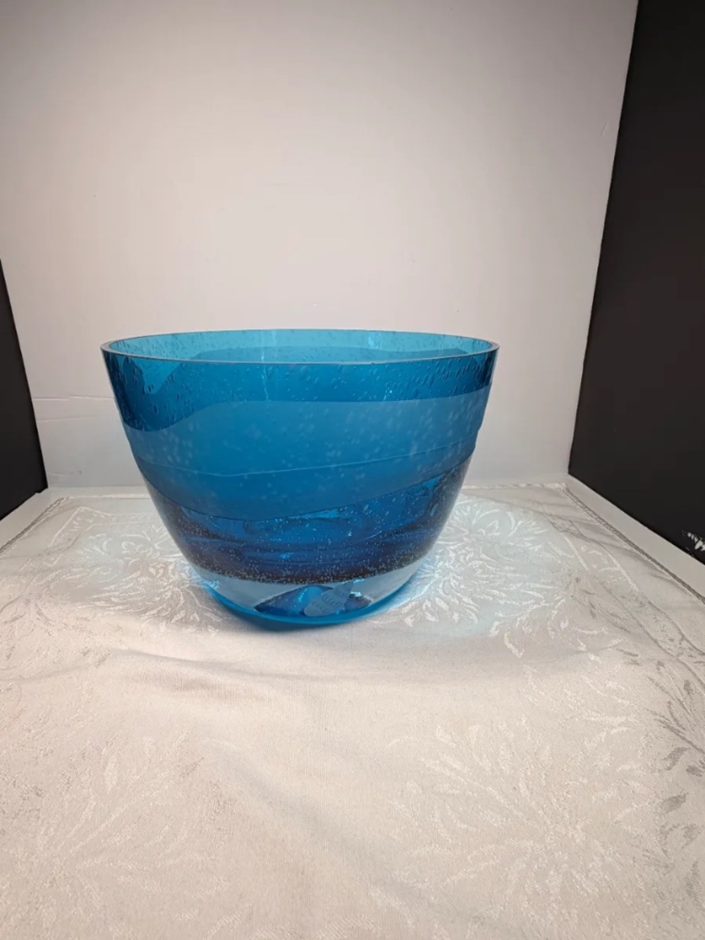 Stunning Aqua Colored Art Glass Seaside Theme Heavy Bowl.  Made in Poland.